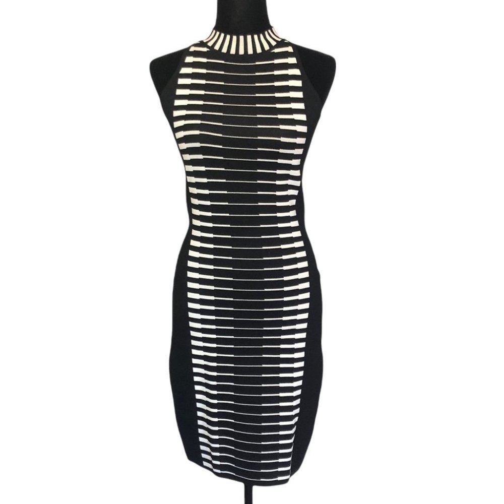 LUNA Black & White Halter Bodycon Dress